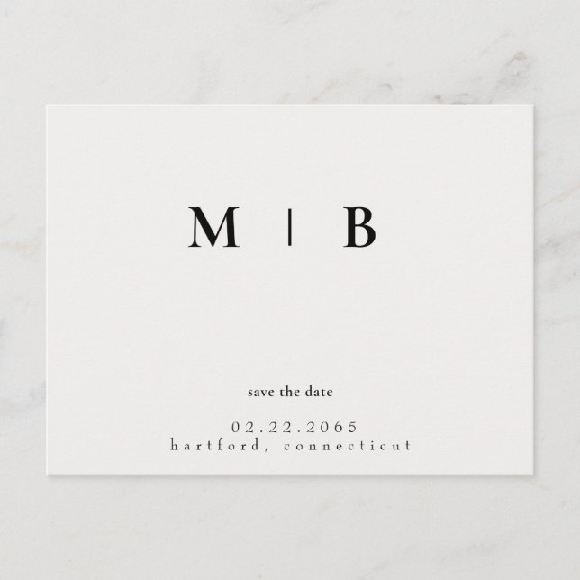 Simple Sleek Monogram Cream Save the Date Hochzeit Ankündigungspostkarte (Vorderseite)