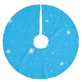 Simple Snow Flakes on BLUE Polyester Weihnachtsbaumdecke