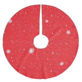 Simple Snow Flakes on RED Polyester Weihnachtsbaumdecke