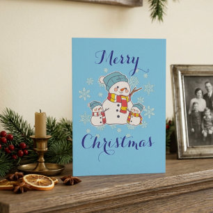 Simple Snowman Blue Holiday Personalize Karte