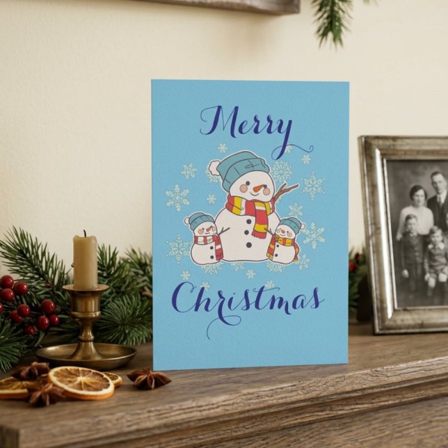 Simple Snowman Blue Holiday Personalize Karte (Von Creator hochgeladen)