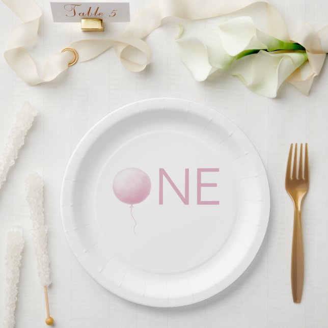 Simple Soft Pink Balloon Girl 1st Birthday Party Pappteller (Hochzeit)