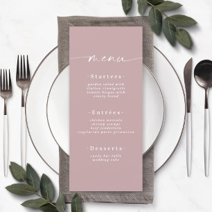 Simple Solid Color Dusty Mauve Wedding Menu