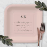 Simple Solid Color Light Pink Wedding Monogram  Pappteller<br><div class="desc">Simple Solid Color Light Pink Wedding Monogram Reception Personalized Paper plates. This modern wedding or any event Paper plate design is simple and minimal with a plain solid background color and trendy signature calligraphy script fonts. Shown in the new Wedding Color Palette. Also features a simple monogram on the top....</div>