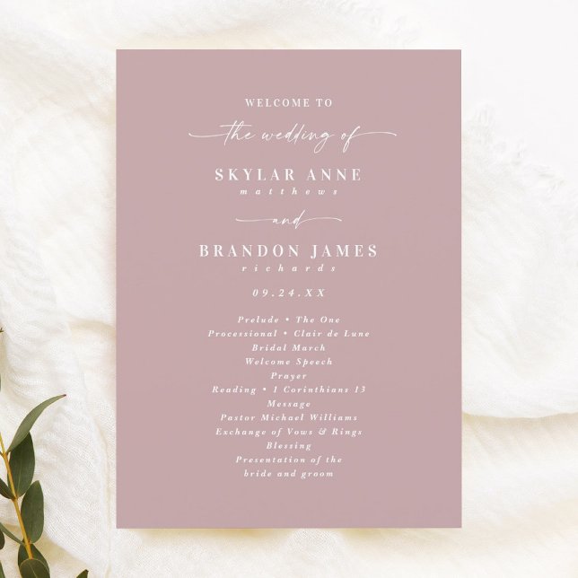 Simple Solid Dusty Mauve Wedding Ceremony Program Programm (Von Creator hochgeladen)