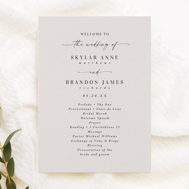 Simple Solid Ecru Ivory Mariage programme de cérém (Créateur téléchargé)