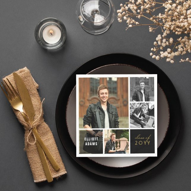 Simple Square Blocks 4 Fotos Mod Graduation Party Serviette (Simple Minimalist Square Blocks 4 Photo Collage Modern Graduation Party Paper Napkins by fatfatin)