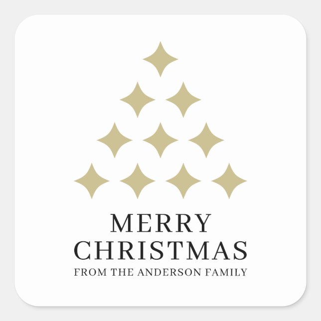 Simple star tree white Merry Christmas  Quadratischer Aufkleber (Vorderseite)