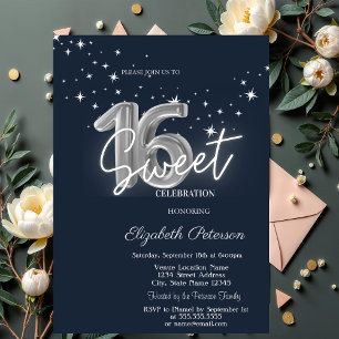 Simple Stars Navy Blue Sweet 16  Einladung