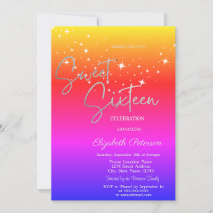Simple Stars Ombre Sweet 16 Einladung