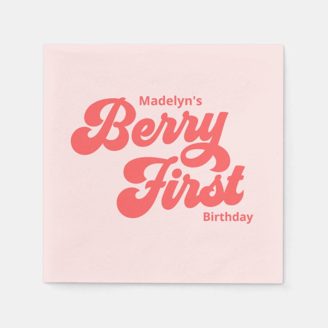 Simple Strawberry Berry Erster Geburtstag Sommer Serviette (Vorderseite)