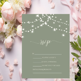 Simple String Lights Sage Green Wedding RSVP   Einladung