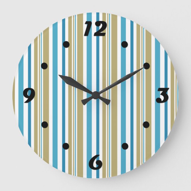 simple, striped pattern , olive and blue throw pil große wanduhr (Vorderseite)
