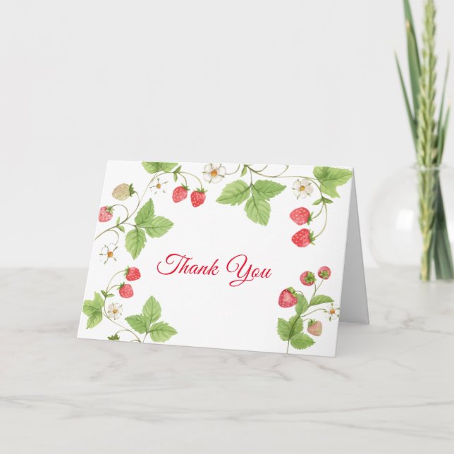 Simple Sweet Greenery Strawberry Baby Shower Dankeskarte (Vorderseite)