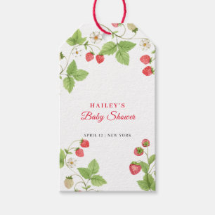 Simple Sweet Greenery Strawberry Baby Shower Geschenkanhänger