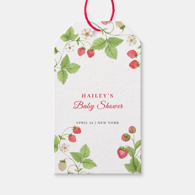 Simple Sweet Greenery Strawberry Baby Shower Geschenkanhänger (Vorderseite)