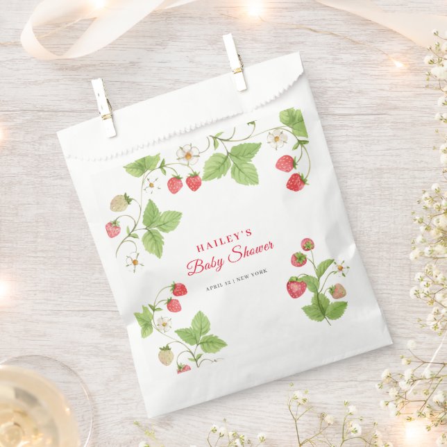 Simple Sweet Greenery Strawberry Baby Shower Geschenktütchen (Ausgeschnitten)