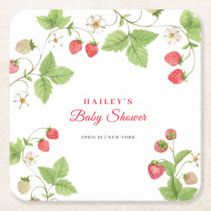 Simple Sweet Greenery Strawberry Baby Shower Rechteckiger Pappuntersetzer