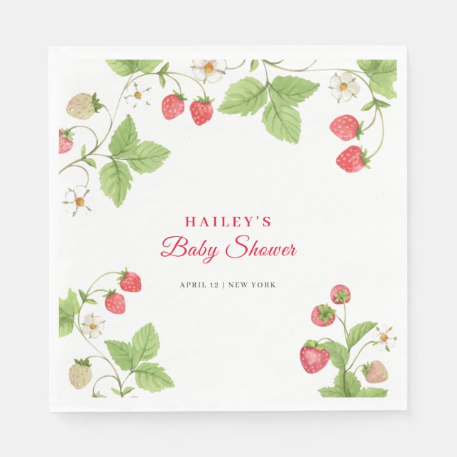 Simple Sweet Greenery Strawberry Baby Shower Serviette (Vorderseite)