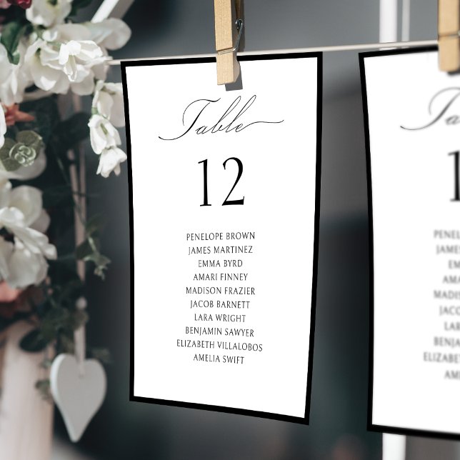 Simple tableau de numéros de table de plan de tabl (Simple Graceful Script Table Number Seating Chart)