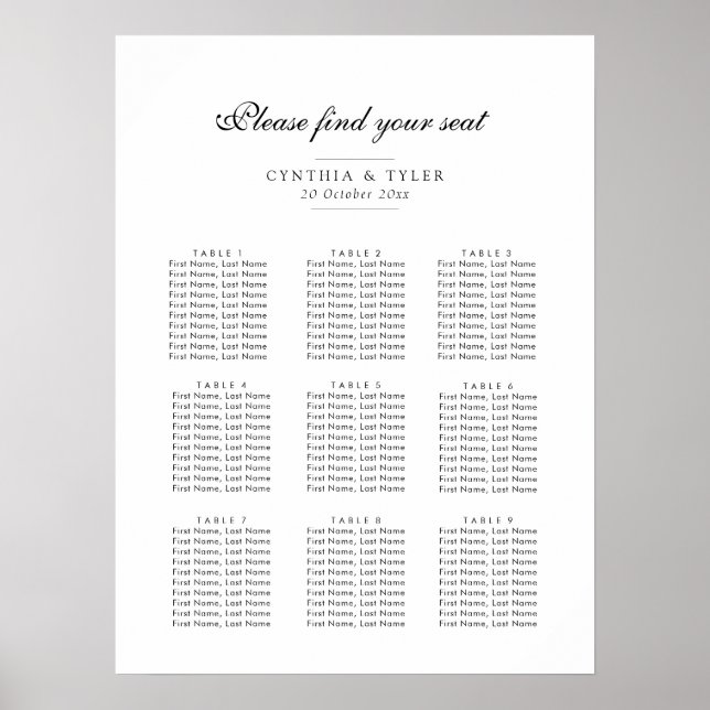 simple tableau de sièges en script noir (Devant)