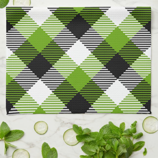 Simple Tartan Plaid Neon Green Geschirrtuch (Gefaltet)