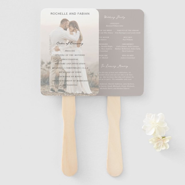 Simple Taupe Elegante Hochzeitsprogramm Fächer (Vorne und Hinten)