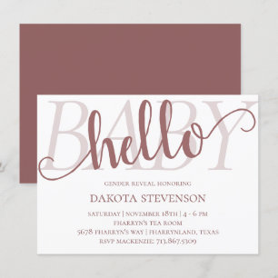 Simple Taupe Hello Baby   Wüste Rose Mauve Script Einladung
