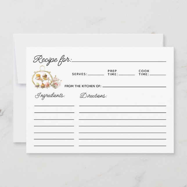 Simple Tea Party Themed Recipe Card (Vorderseite)