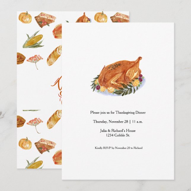 Simple Thanksgiving Turquie Diner Invitation (Devant / Derrière)