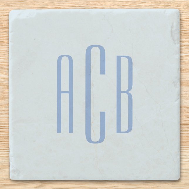 Simple Three Letter Blue Monogram Steinuntersetzer (Simple Three Letter Cornflowre Blue Monogram Marble Stone Coaster)