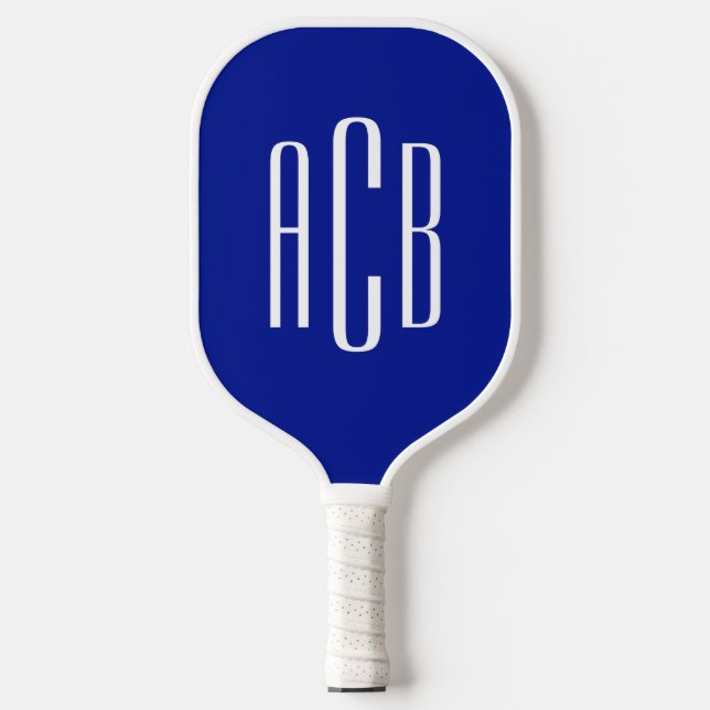 Simple Three Letter Royal Blue Monogram Pickleball Schläger (Vorderseite)