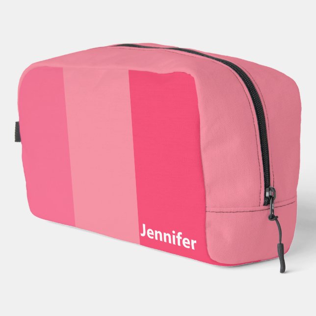 Simple Three Shades of Pink Stripes White Name Waschbeutel (Rechte Ecke)