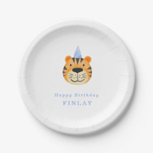 Simple Tiger Blue Party Hat Boy's Party Pappteller