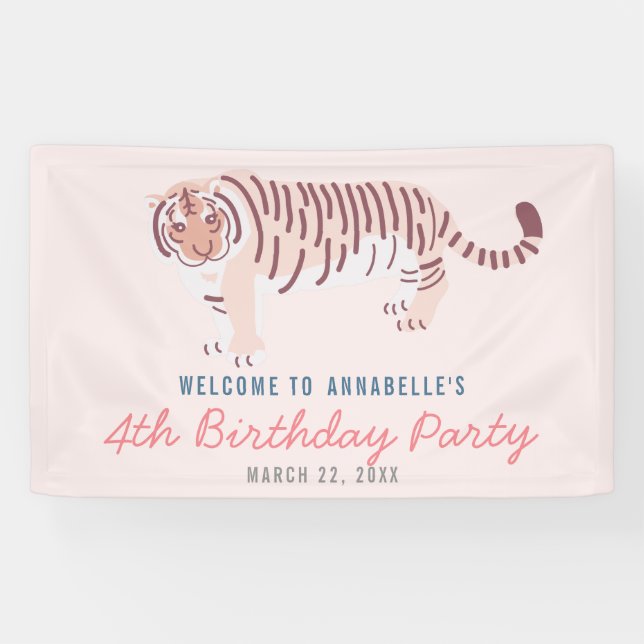 Simple Tiger Girl Birthday Pink Banner (Horizontal)