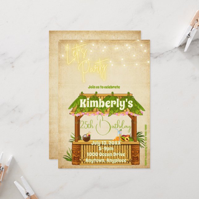Simple Tiki Bar Birthday Einladung (Vorderseite/Rückseite Beispiel)