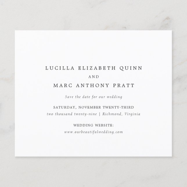 Simple Timeless Budget Wedding Save the Date Flyer (Vorne)
