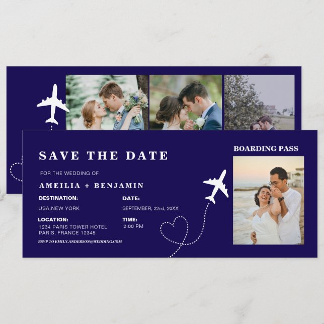 Simple Travel Boarding Pass Destination wedding  Einladung (Vorne/Hinten)