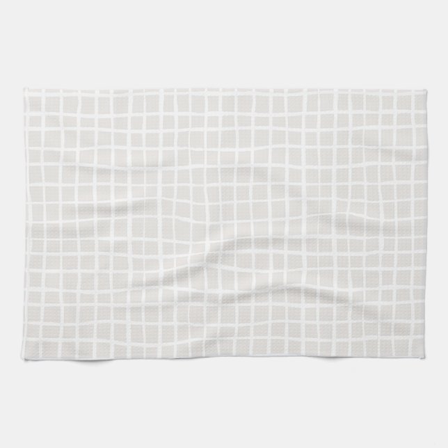 Simple trendy Grid beige white neutral rectangle Geschirrtuch (Horizontal)