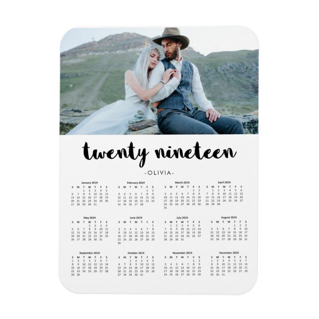Simple Trendy Typografy 2019 Foto Calendar Magnet (Vertikal)