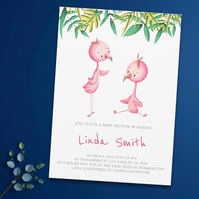Simple Tropical Flamingo Twins Baby Dusche Einladung (Von Creator hochgeladen)
