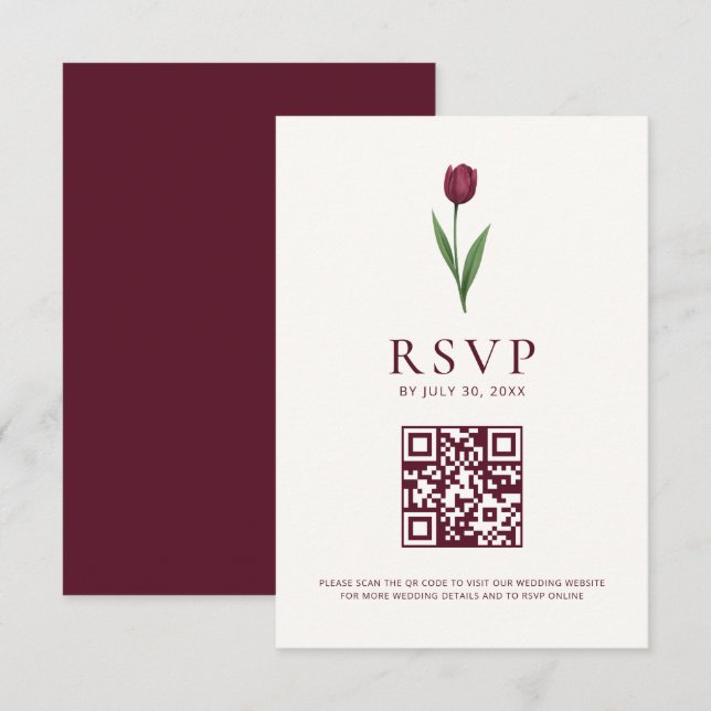 Simple Tulip Ivory Minimalist Wedding QR Code RSVP Karte (Vorne/Hinten)