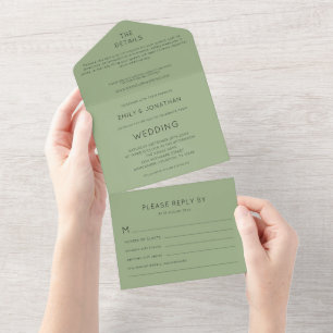 Simple Typografy Sage Green Wedding All In One Einladung