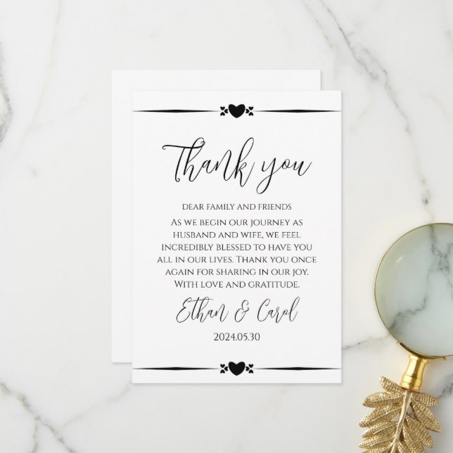 simple typographie mariage cartes de remerciements (Devant/Arrière en situation)