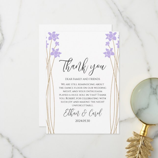 simple typographie mariage cartes de remerciements (Devant/Arrière en situation)