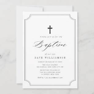 simple typographie script cadre baptême invitation