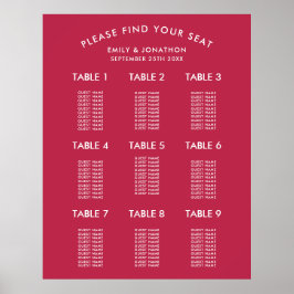 Simple Typography Magenta Wedding Seating Chart Poster