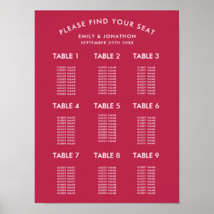 Simple Typography Magenta Wedding Seating Chart Poster