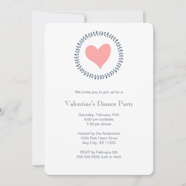 Simple Valentine's Dinner Party invitation rose/ma (Devant)