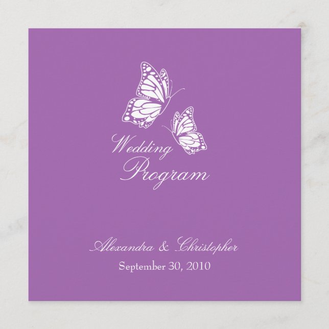 Simple Violet Papillons Programme de mariage (Devant)
